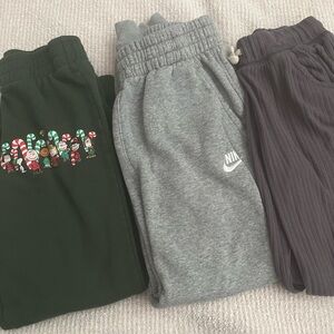 3 pairs sweat pants - one Nike, 1 cat&jack, 1 peanuts with Christmas decals